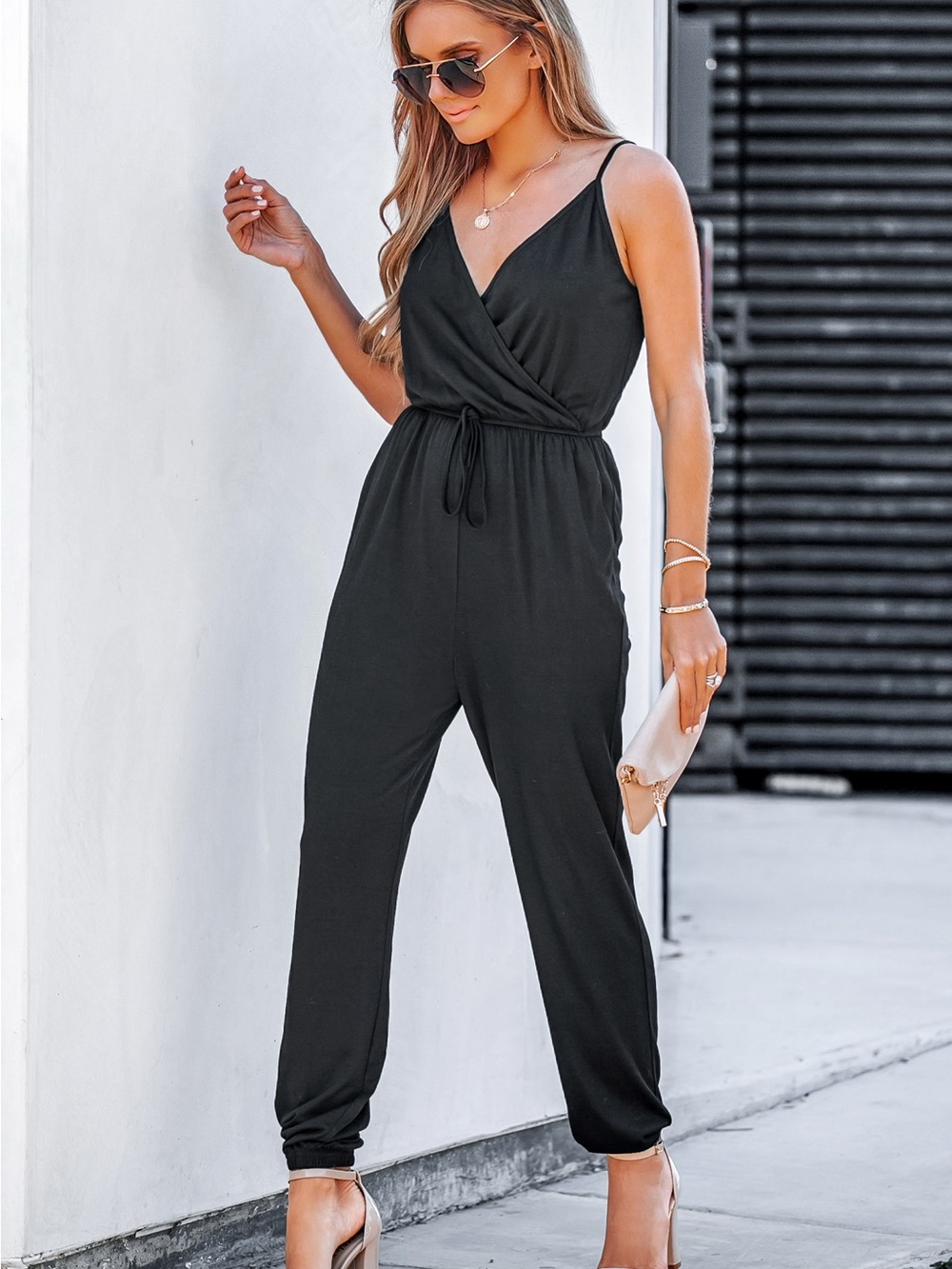 Cupshe Black Sleeveless Wrap-Front Jumpsuit